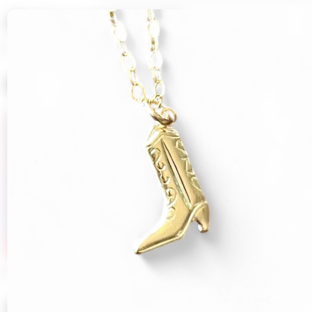 Handmade Gold Fill Cowboy Boot Pendant Necklace 16”